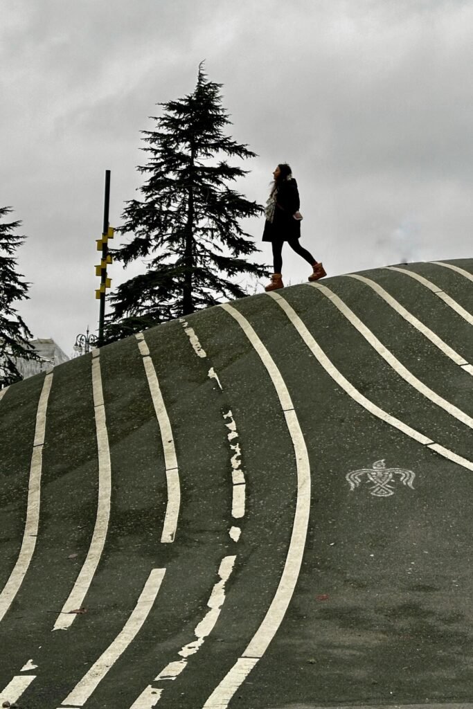 Superkilen Park zemin detayları ve çizgiler, Kopenhag Danimarka