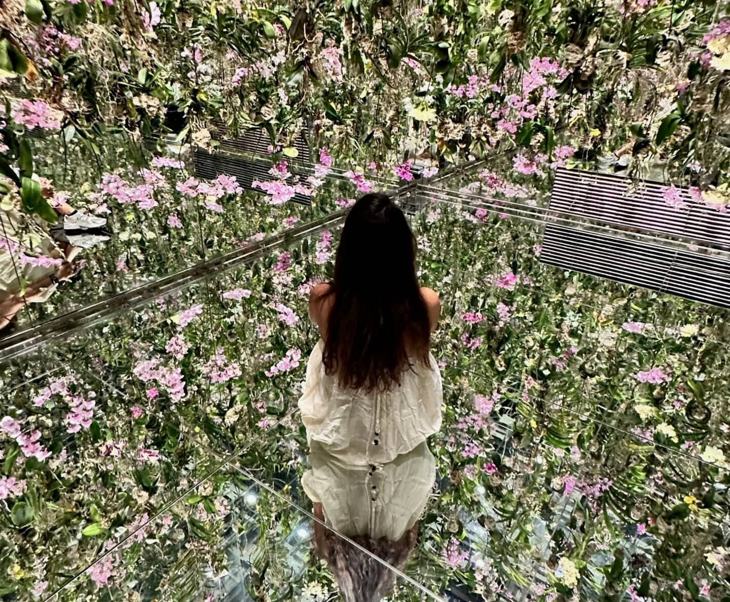 Tokyo’da aynalı çiçek enstalasyonu (teamLab), renkli çiçeklerle etkileyici oda